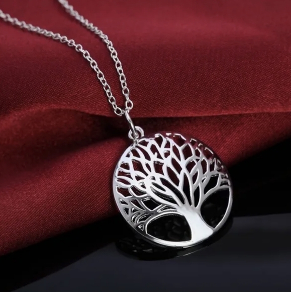 Elegant Silver Tree of Life Necklace and Earring Set - Picture 2 of 5